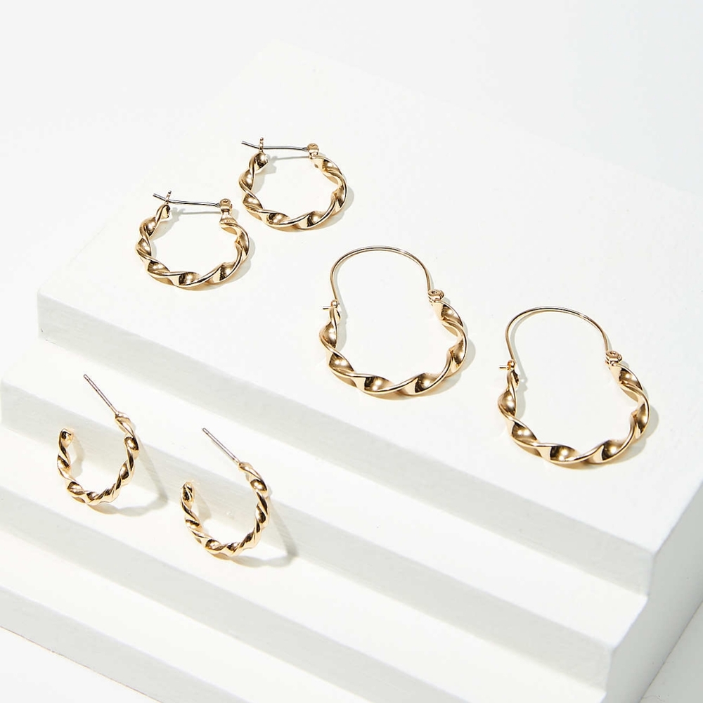 LOFT roped texture gold tone earrings set, gold